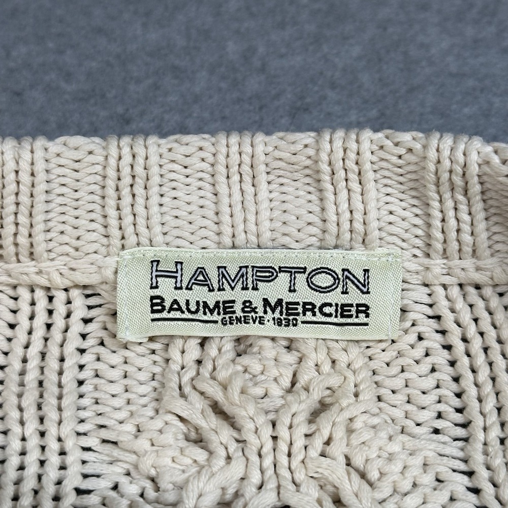 Baume & Mercier Hampton Cable Knit Sweater Mens L Cream Cotton Fisherman NOTE - Picture 2 of 11